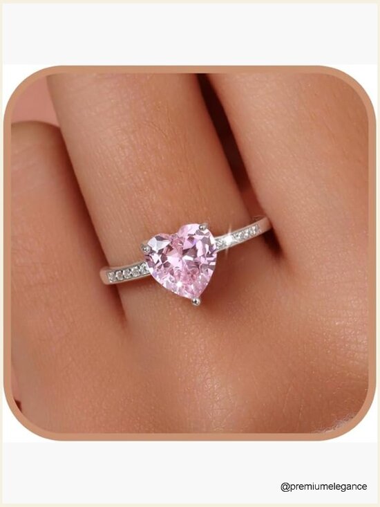 Dainty Pink Cubic Zirconia Heart Ring for Women 925 Sterling  Dainty Sterling Silver Heart Promise Ring with Pink Cubic Zirconia for Women